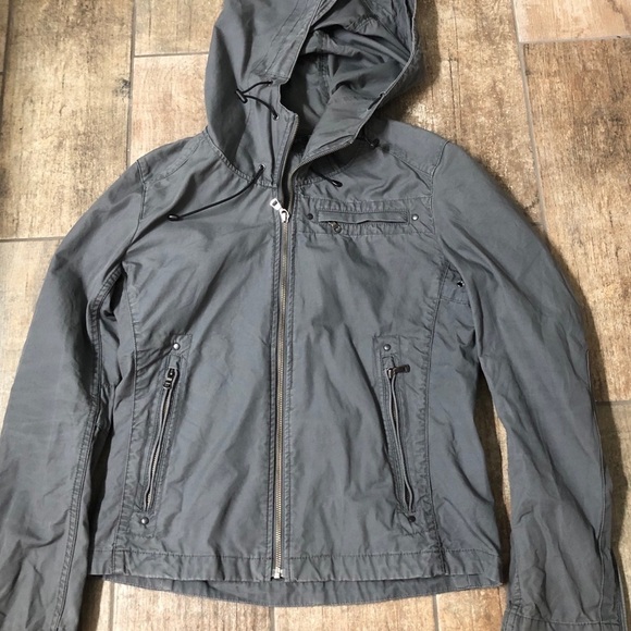 Uniqlo Hooded Utility Jacket Slim Fit Womens small Gray Full Zip - Picture 6 of 6
